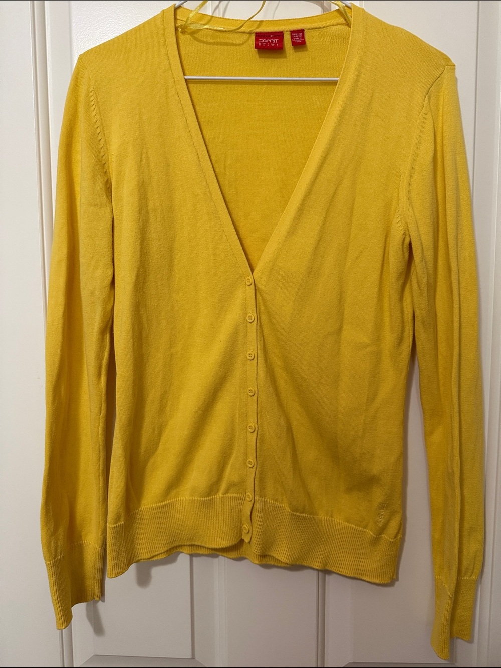 Esprit Bright Yellow V-Neck Button Cardigan, Medium